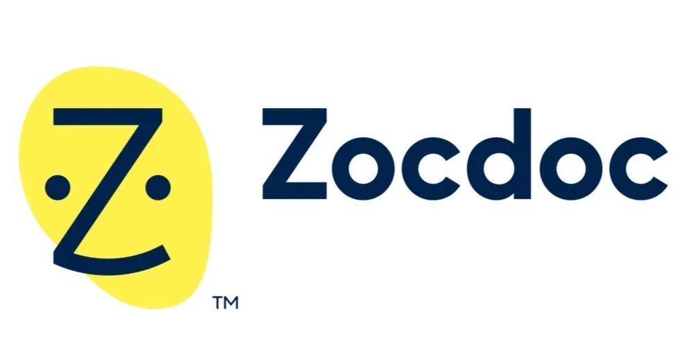 Zocdoc logo with a yellow face featuring a smiley face and the text "Zocdoc" to the right.